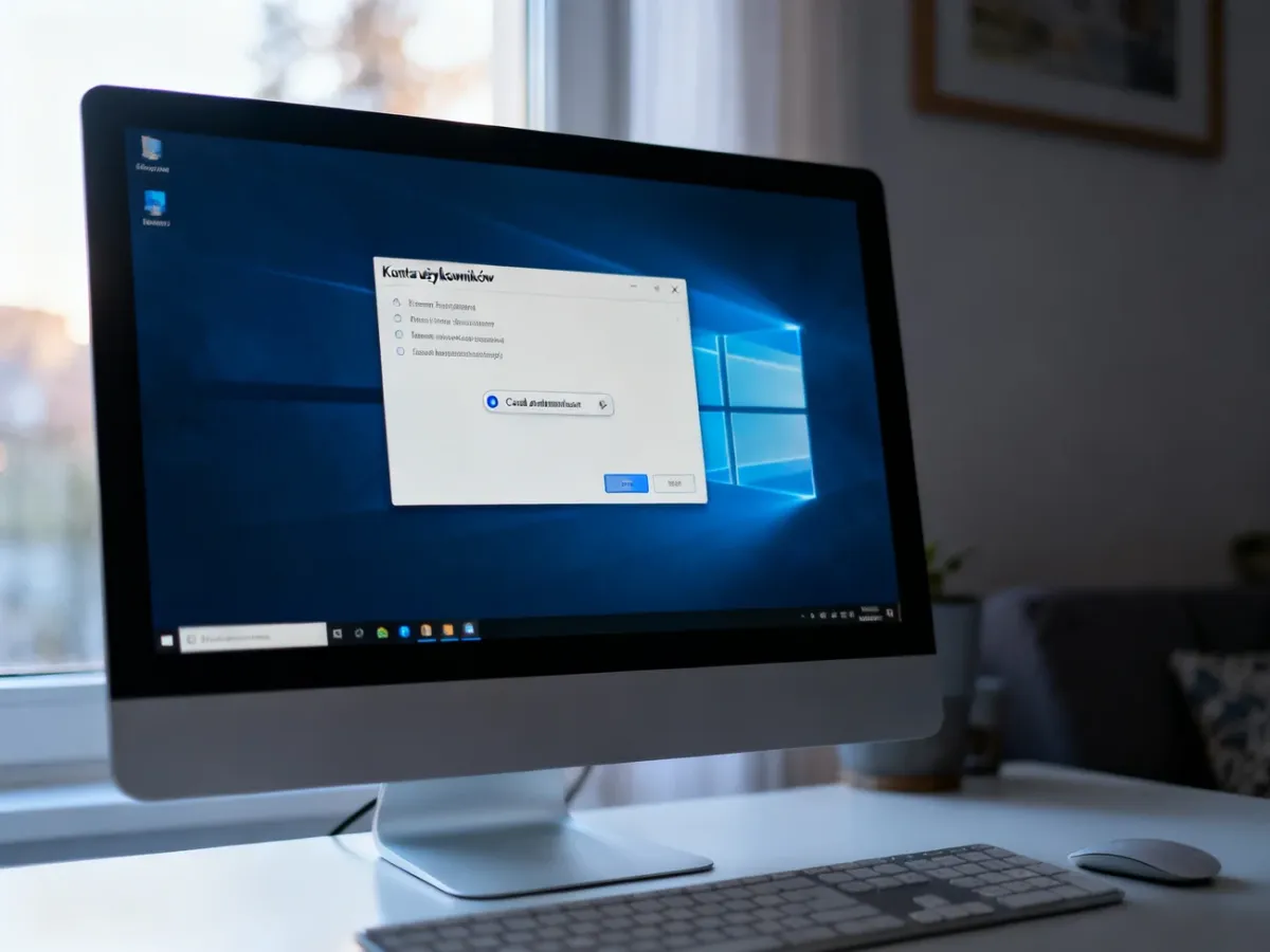 Ekran komputera z otwartym oknem ustawień kont użytkowników systemu Windows 10, prezentujący opcję usunięcia administratora.