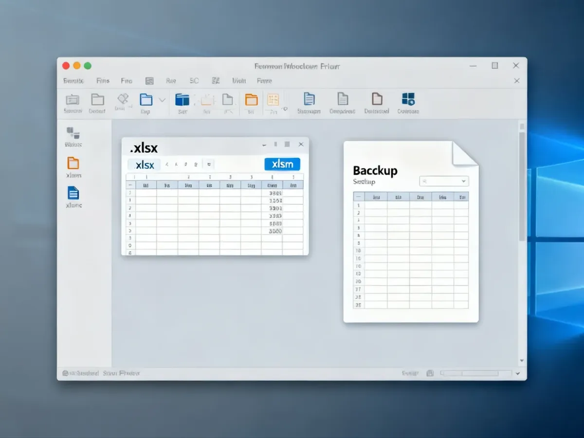 File Explorer showing spreadsheet file extensions and a backup copy