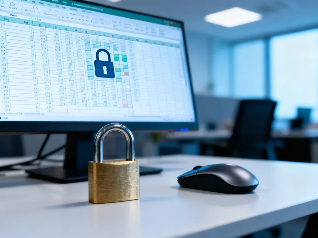 Ikona kłódki na arkuszu Excel symbolizująca zabezpieczone dane, które wymagają odblokowania.