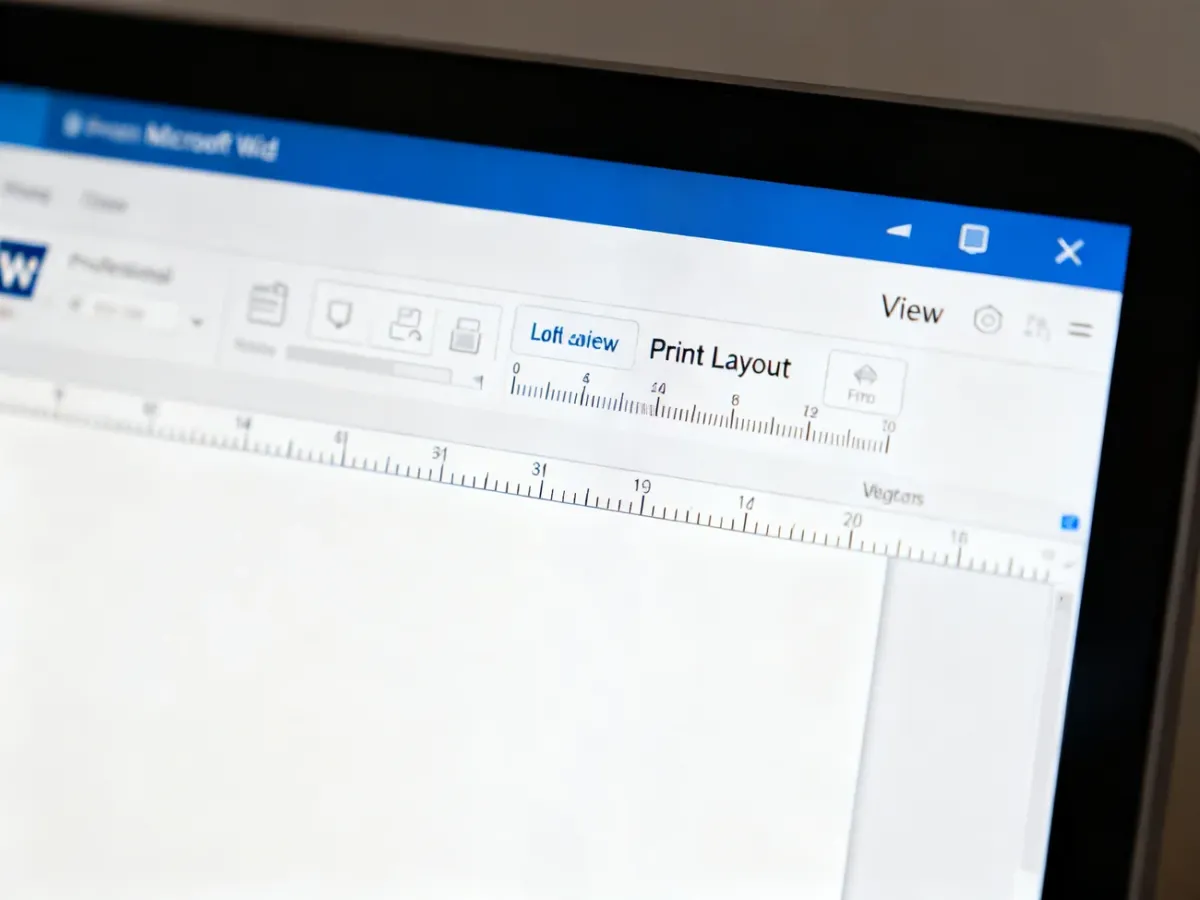 Microsoft Word z widoczną linijką poziomą nad dokumentem