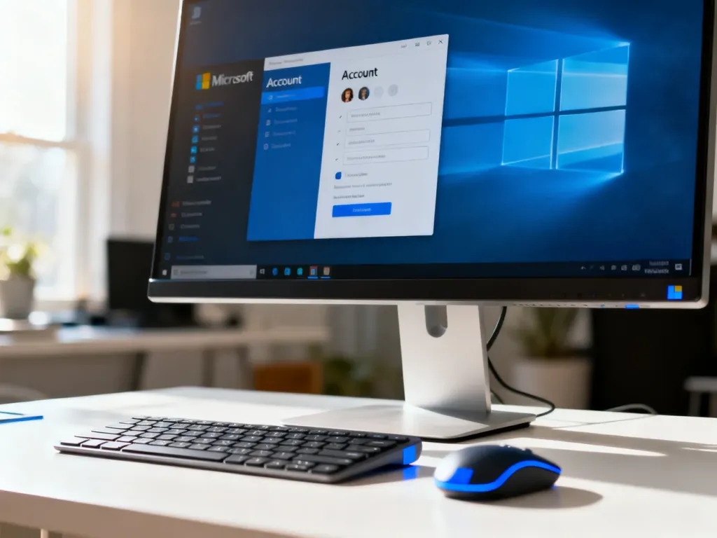 Monitor komputera z otwartymi ustawieniami konta Microsoft, ułatwiający proces zmiany profilu użytkownika w systemie.