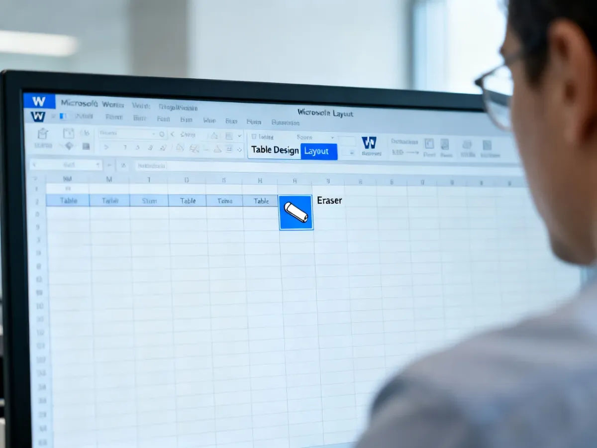 Narzędzie gumka w programie Microsoft Word używane do usuwania linii w tabeli, widoczne na karcie Projektowanie tabeli.